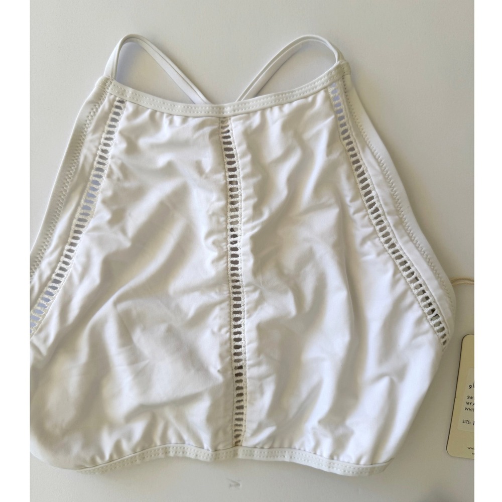 NWT Rhythm White High Neck Halter Hipster Cutout Bottom Size Large Coastal Boho - Picture 4 of 16